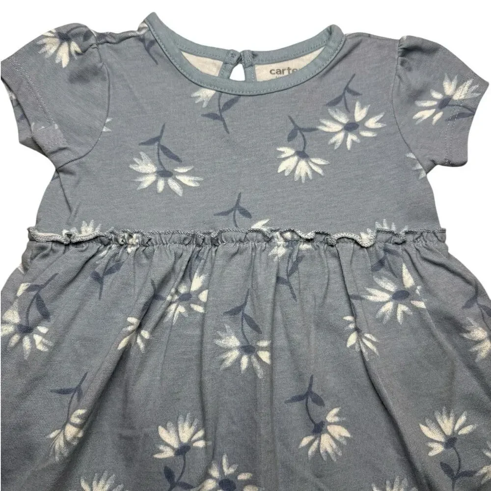 NWOT Carters Bodysuit Dress Baby Girl Flowers Blue 9 Months